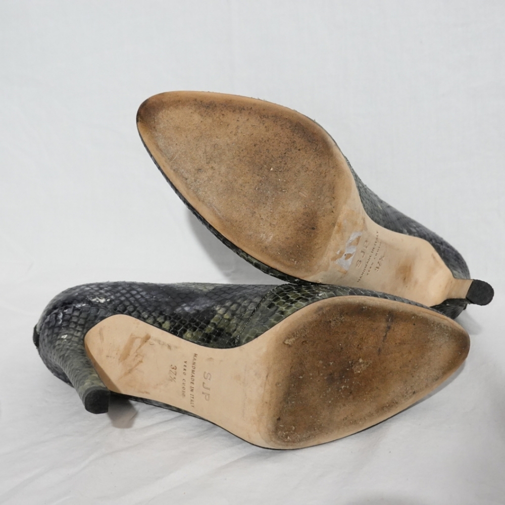 SJP Olive Green & Black Snakeskin Stiletto Heeled Bootie, Size 37½ - Picture 7 of 9